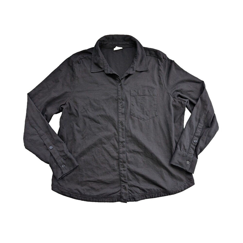 Pact Relaxed Slub Long Sleeve Button Up Shirt Women's L Black Organic Cotton